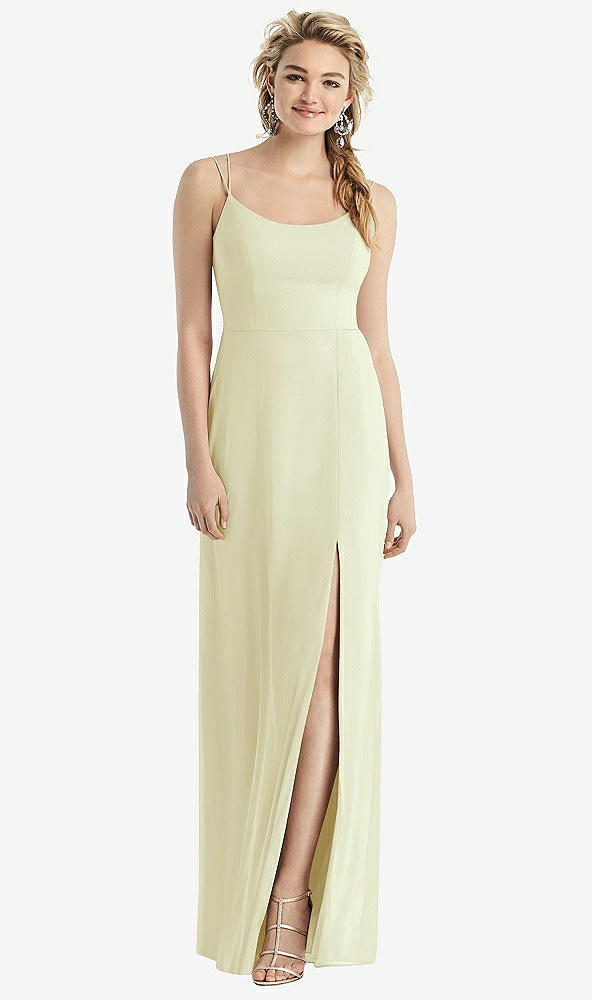 Back View - Butter Yellow Cowl-Back Double Strap Maxi Dress with Side Slit