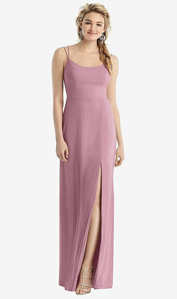 Back View - Dusty Pink Cowl-Back Double Strap Maxi Dress with Side Slit