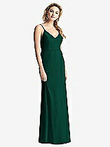 Rear View Thumbnail - Hunter Green Shirred Sash Cowl-Back Chiffon Trumpet Gown