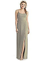 Front View Thumbnail - Mocha Gold Shimmer Side Slit Cowl-Back Gown