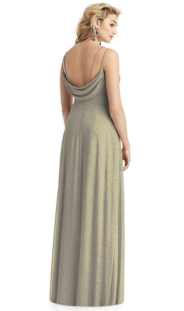 Back View - Mocha Gold Shimmer Side Slit Cowl-Back Gown