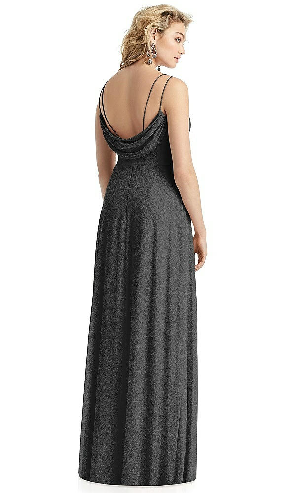 Back View - Black Silver Shimmer Side Slit Cowl-Back Gown