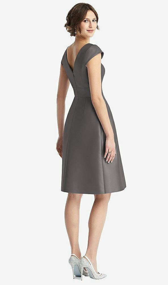 Back View - Caviar Gray Cap Sleeve Pleated Cocktail Dress with Pockets
