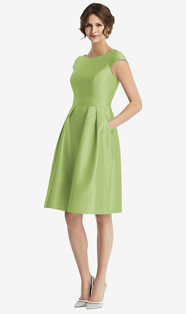 Front View - Mojito Cap Sleeve Pleated Cocktail Dress with Pockets