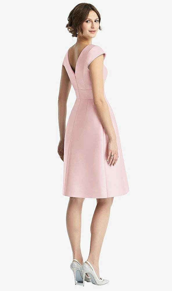 Back View - Ballet Pink Cap Sleeve Pleated Cocktail Dress with Pockets
