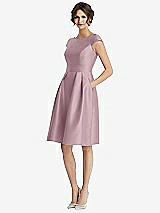 Front View Thumbnail - Dusty Rose Cap Sleeve Pleated Cocktail Dress with Pockets