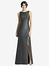 Front View Thumbnail - Pewter Sleeveless Satin Trumpet Gown with Bow at Open-Back