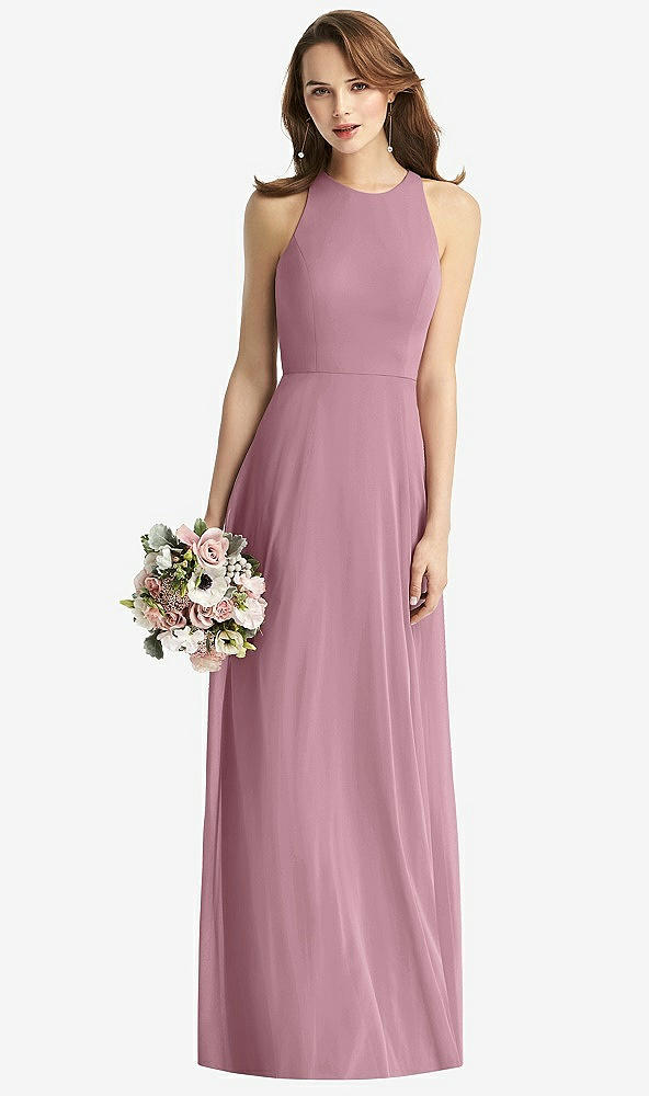 Front View - Dusty Pink Sleeveless Halter Chiffon Maxi Dress