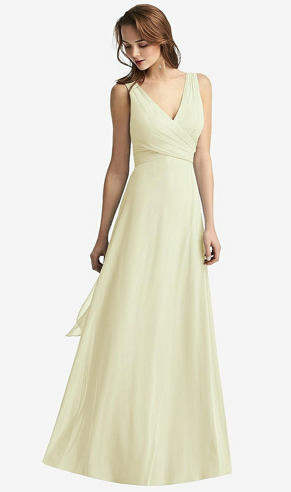 Front View - Butter Yellow Sleeveless V-Neck Chiffon Wrap Dress