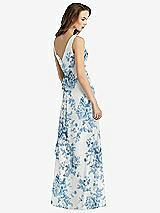 Rear View Thumbnail - Cottage Rose Dusk Blue Sleeveless V-Neck Chiffon Wrap Dress