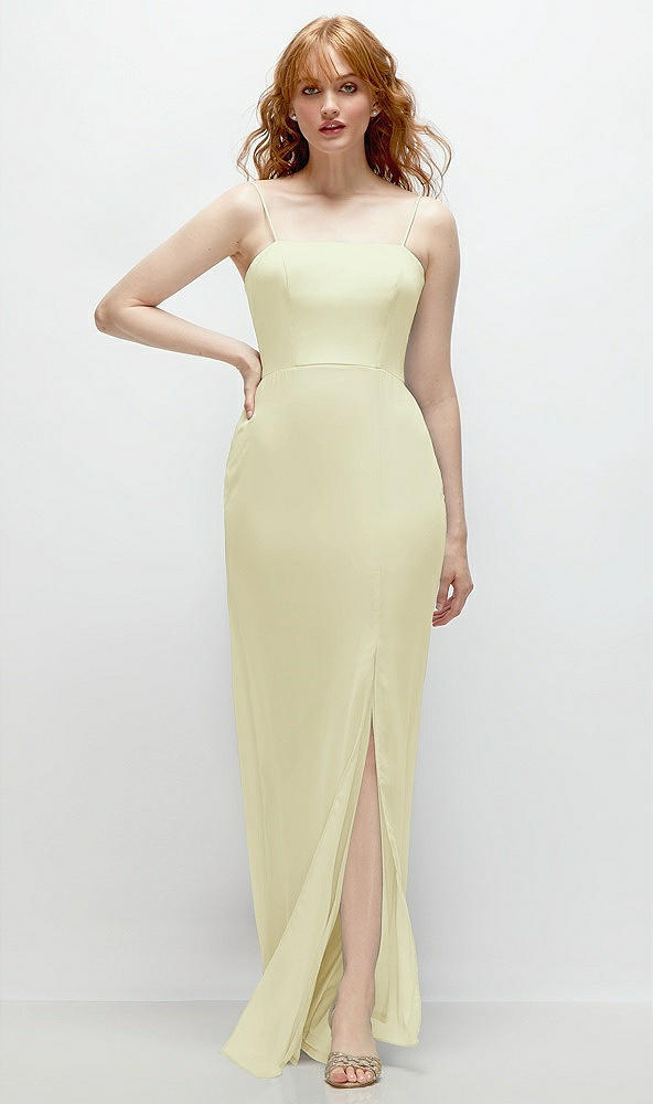 Front View - Butter Yellow Tie-Back Cutout Trumpet Gown with Front Slit