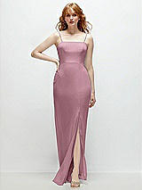 Front View Thumbnail - Dusty Pink Tie-Back Cutout Trumpet Gown with Front Slit