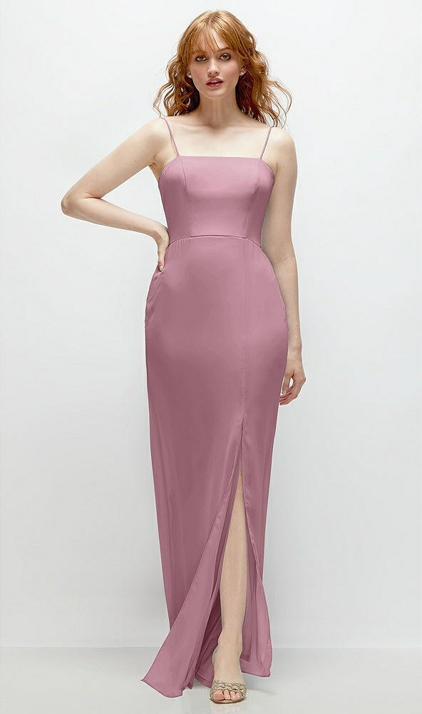 Front View - Dusty Pink Tie-Back Cutout Trumpet Gown with Front Slit