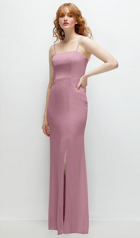 Back View - Dusty Pink Tie-Back Cutout Trumpet Gown with Front Slit