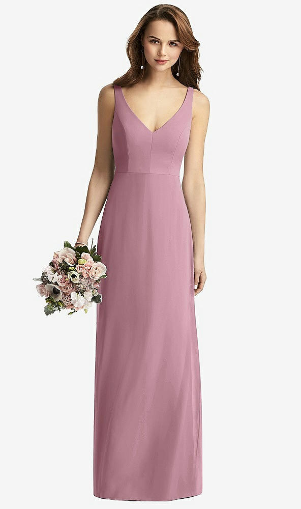 Front View - Dusty Pink Sleeveless V-Back Long Trumpet Gown