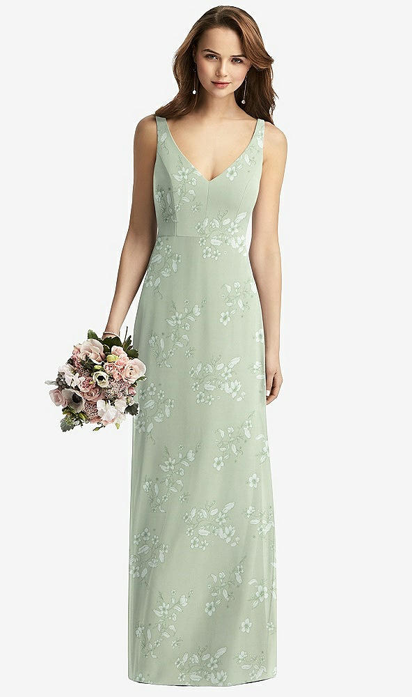 Front View - Vintage Primrose Sage Sleeveless V-Back Long Trumpet Gown