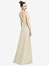 Front View Thumbnail - Champagne High-Neck Cutout Satin Dress with Pockets