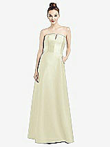 Front View Thumbnail - Butter Yellow Strapless Notch Satin Gown with Pockets