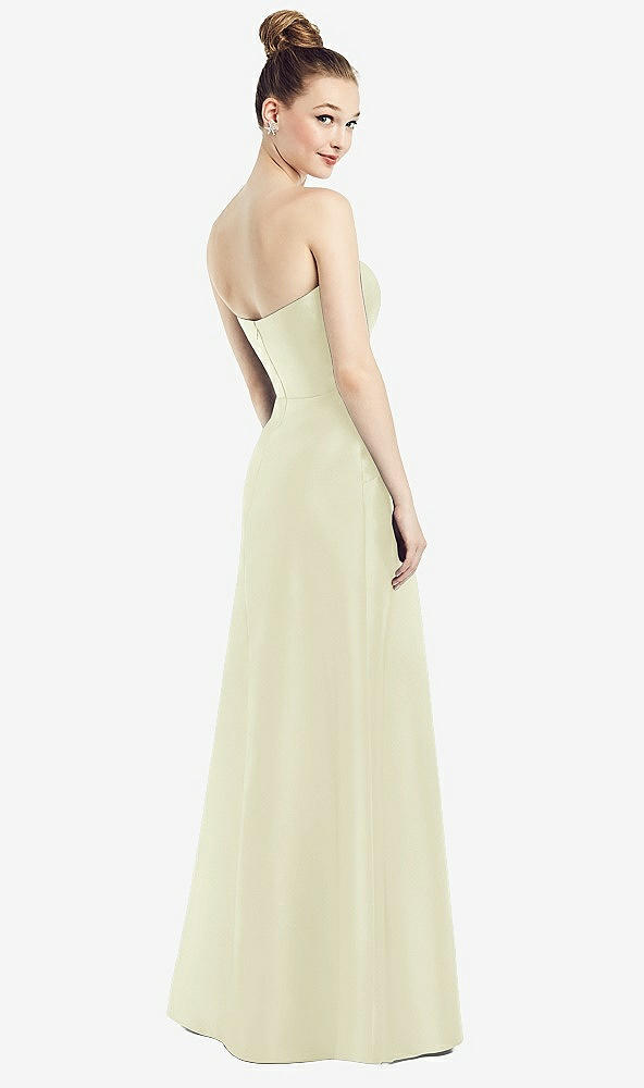 Back View - Butter Yellow Strapless Notch Satin Gown with Pockets