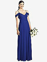 Front View Thumbnail - Cobalt Blue Cold-Shoulder V-Back Chiffon Maxi Dress