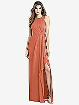 Alt View 1 Thumbnail - Terracotta Copper Sleeveless Chiffon Dress with Draped Front Slit