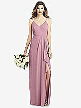 Front View Thumbnail - Dusty Pink Spaghetti Strap Draped Skirt Gown with Front Slit