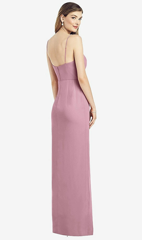 Back View - Dusty Pink Spaghetti Strap Draped Skirt Gown with Front Slit