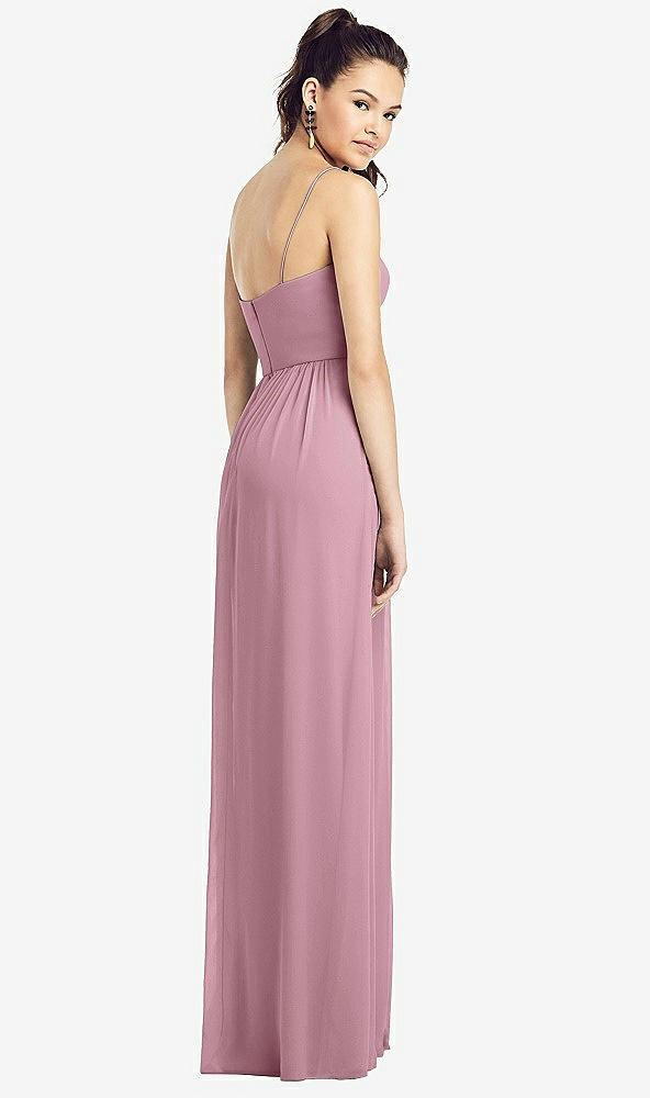 Back View - Dusty Pink Slim Spaghetti Strap Chiffon Dress with Front Slit 