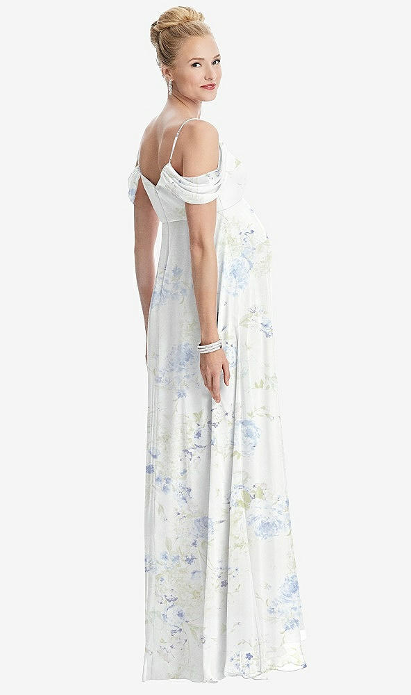 Back View - Bleu Garden Draped Cold-Shoulder Chiffon Maternity Dress