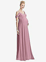 Front View Thumbnail - Dusty Pink Draped Cold-Shoulder Chiffon Maternity Dress