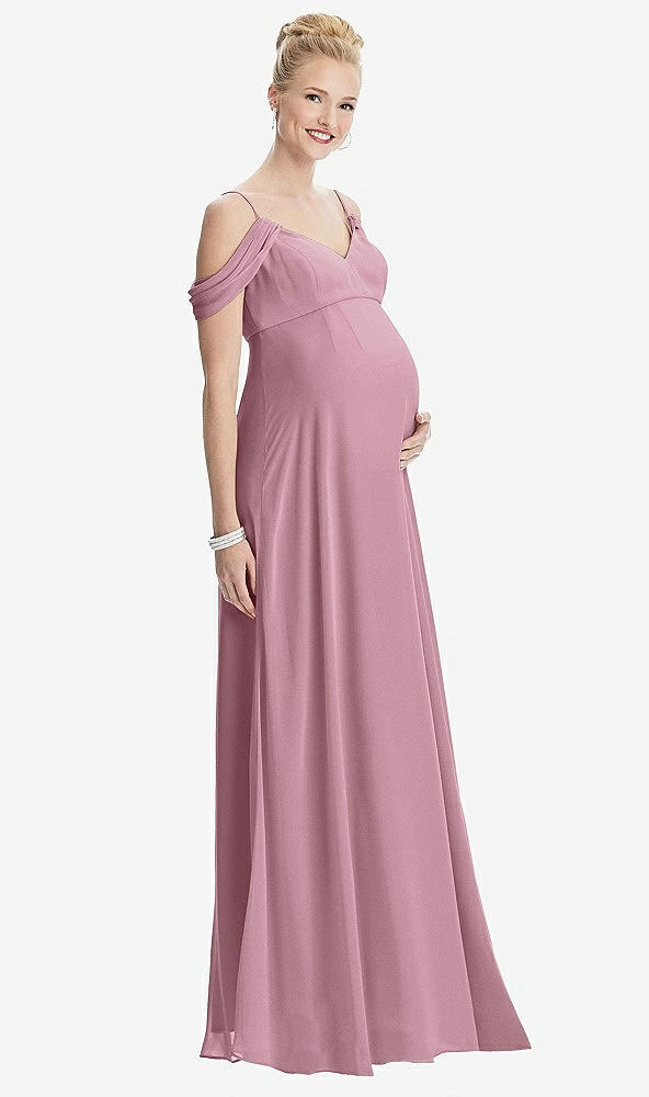 Front View - Dusty Pink Draped Cold-Shoulder Chiffon Maternity Dress