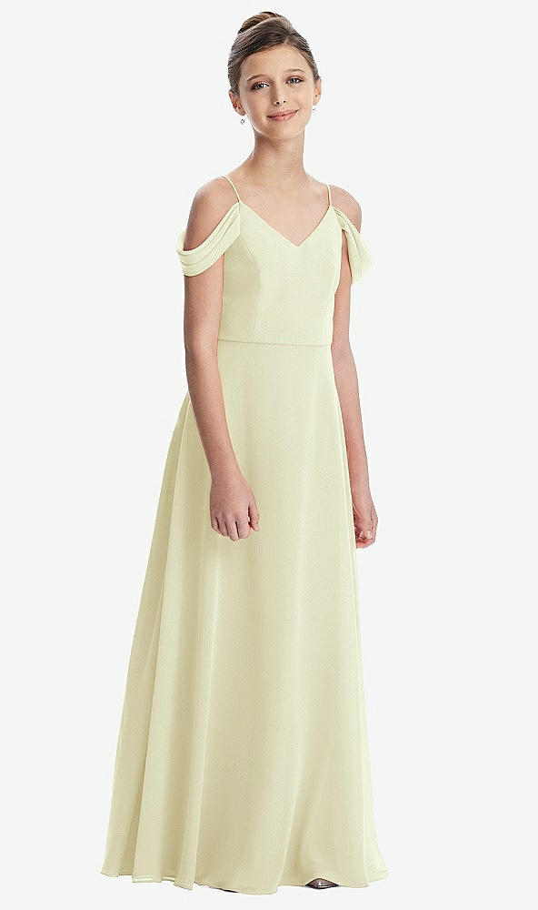 Front View - Butter Yellow Draped Cold Shoulder Chiffon Juniors Dress