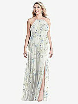 Alt View 1 Thumbnail - Bleu Garden High Neck Chiffon Maxi Dress with Front Slit - Lela