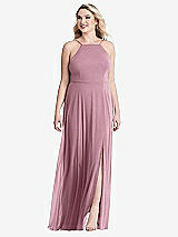 Alt View 1 Thumbnail - Dusty Pink High Neck Chiffon Maxi Dress with Front Slit - Lela