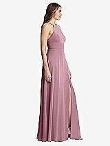 Side View Thumbnail - Dusty Pink High Neck Chiffon Maxi Dress with Front Slit - Lela