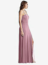 Side View Thumbnail - Dusty Pink Square Neck Chiffon Maxi Dress with Front Slit - Elliott