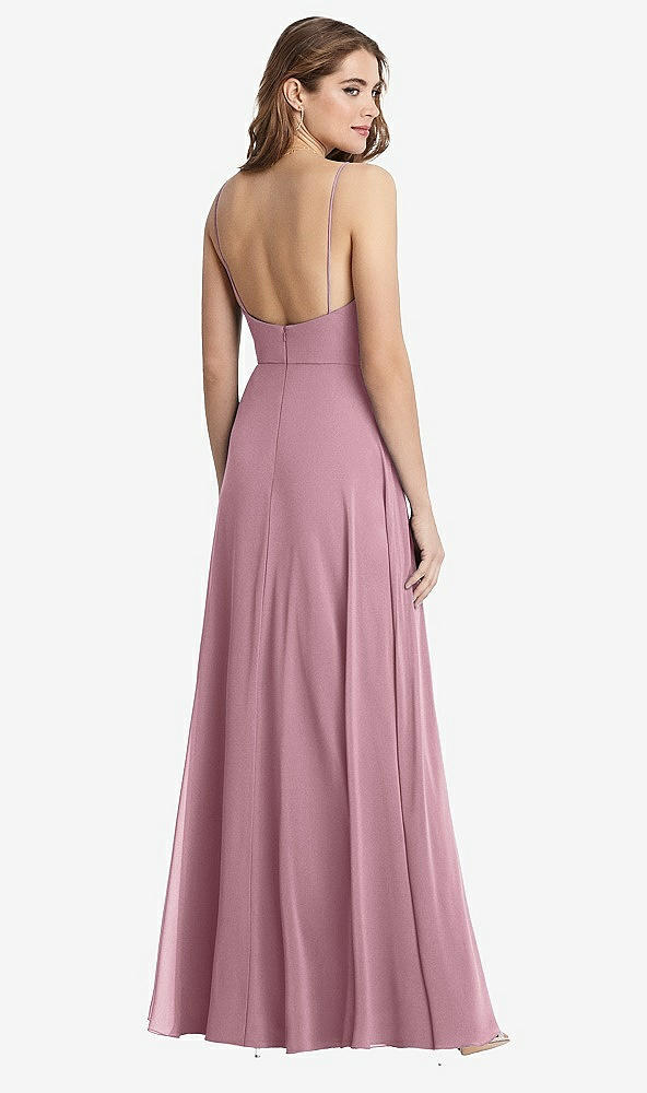 Back View - Dusty Pink Square Neck Chiffon Maxi Dress with Front Slit - Elliott