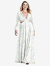 Alt View 1 Thumbnail - Bleu Garden Bishop Sleeve Ruffled Chiffon Cutout Maxi Dress - Harlow 