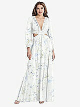 Front View Thumbnail - Bleu Garden Bishop Sleeve Ruffled Chiffon Cutout Maxi Dress - Harlow 