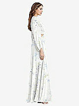 Side View Thumbnail - Bleu Garden Bishop Sleeve Ruffled Chiffon Cutout Maxi Dress - Harlow 