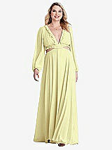 Alt View 1 Thumbnail - Butter Yellow Bishop Sleeve Ruffled Chiffon Cutout Maxi Dress - Harlow 