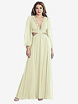 Front View Thumbnail - Butter Yellow Bishop Sleeve Ruffled Chiffon Cutout Maxi Dress - Harlow 