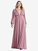 Alt View 1 Thumbnail - Dusty Pink Bishop Sleeve Ruffled Chiffon Cutout Maxi Dress - Harlow 