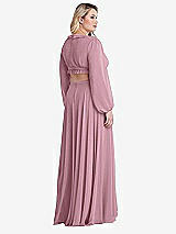 Alt View 2 Thumbnail - Dusty Pink Bishop Sleeve Ruffled Chiffon Cutout Maxi Dress - Harlow 