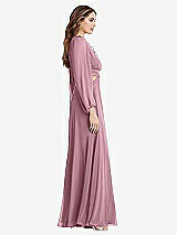 Side View Thumbnail - Dusty Pink Bishop Sleeve Ruffled Chiffon Cutout Maxi Dress - Harlow 