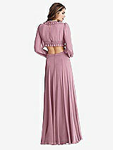 Rear View Thumbnail - Dusty Pink Bishop Sleeve Ruffled Chiffon Cutout Maxi Dress - Harlow 