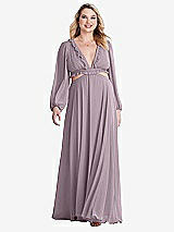 Alt View 1 Thumbnail - Lilac Dusk Bishop Sleeve Ruffled Chiffon Cutout Maxi Dress - Harlow 