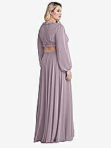 Alt View 2 Thumbnail - Lilac Dusk Bishop Sleeve Ruffled Chiffon Cutout Maxi Dress - Harlow 