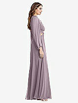 Side View Thumbnail - Lilac Dusk Bishop Sleeve Ruffled Chiffon Cutout Maxi Dress - Harlow 