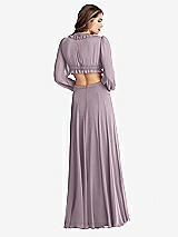 Rear View Thumbnail - Lilac Dusk Bishop Sleeve Ruffled Chiffon Cutout Maxi Dress - Harlow 